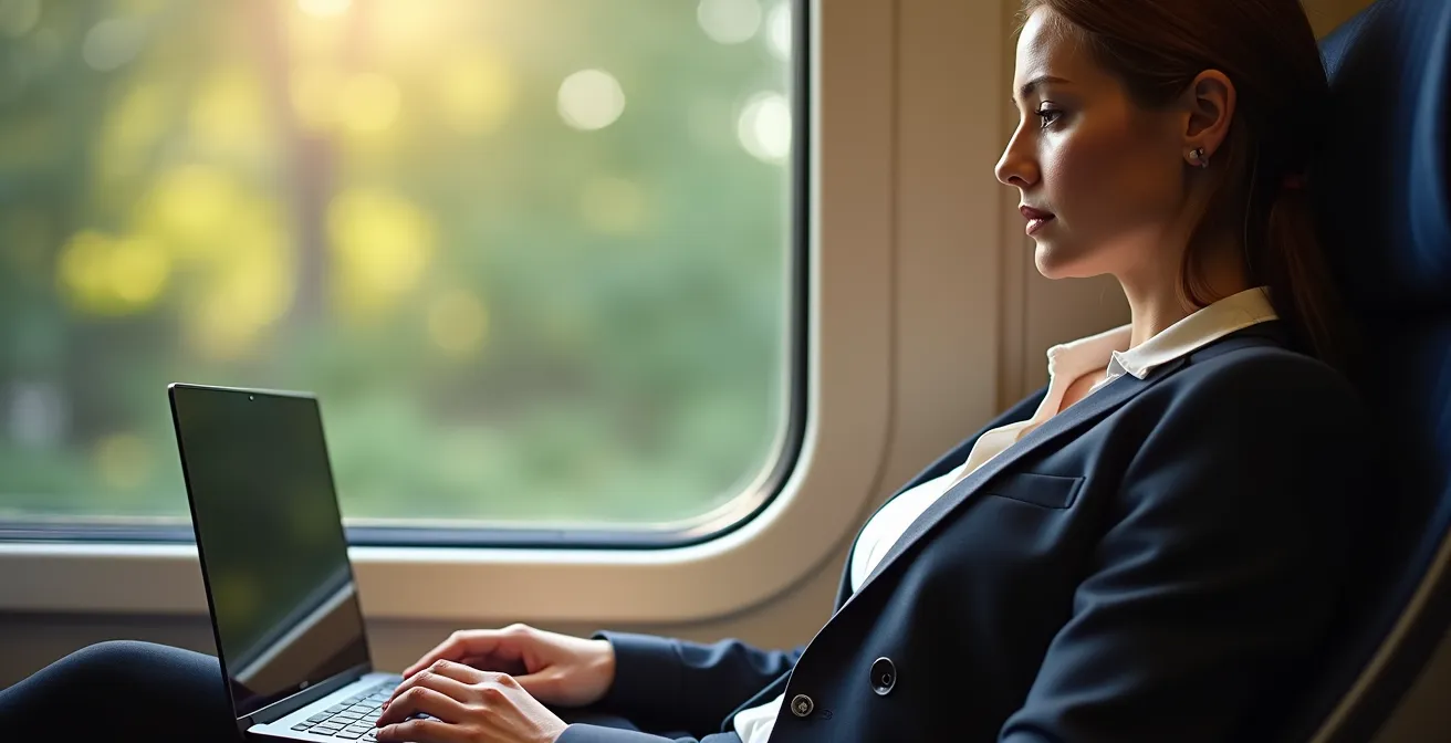 Spacious business class seating configuration on Acela train