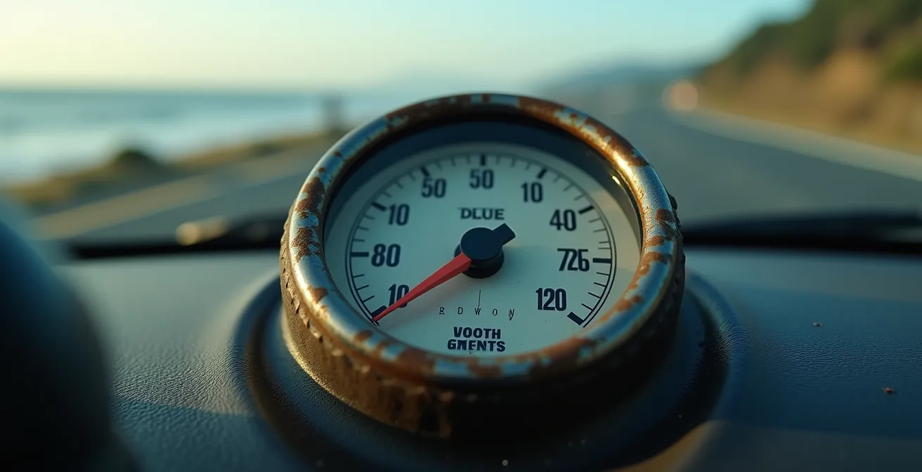 Aerial view of Big Sur coastline showing the 90-mile stretch between Carmel and San Simeon with isolated gas station locations