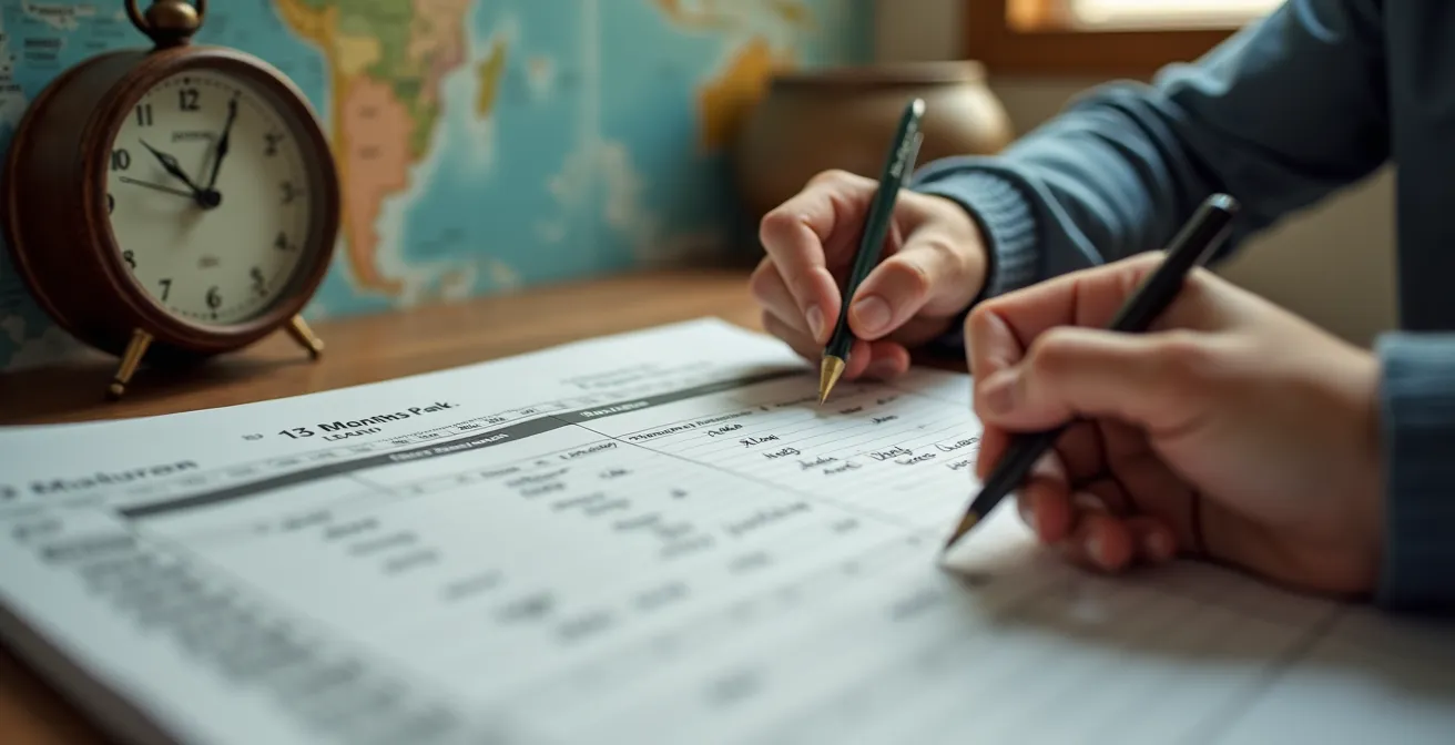 Hands working on a booking calendar with strategic timing markers for national park reservations