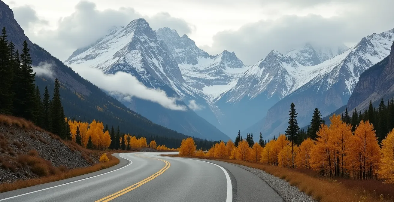 Glacier National Park mountain landscape during September shoulder season with autumn colors