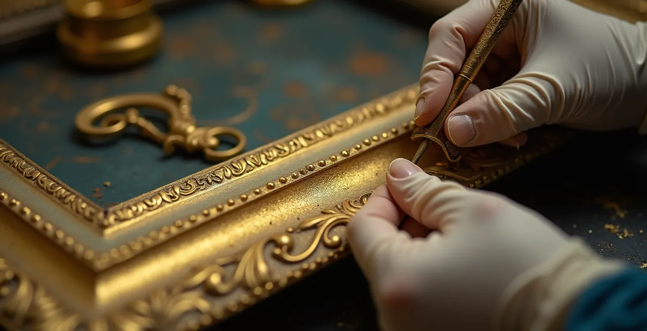Conservation experts carefully restoring ornate historical architectural details