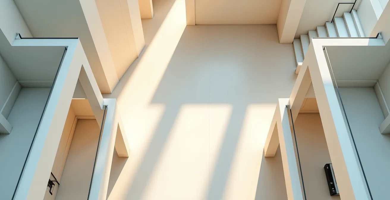 Overhead architectural view of hotel floor layout highlighting strategic room locations