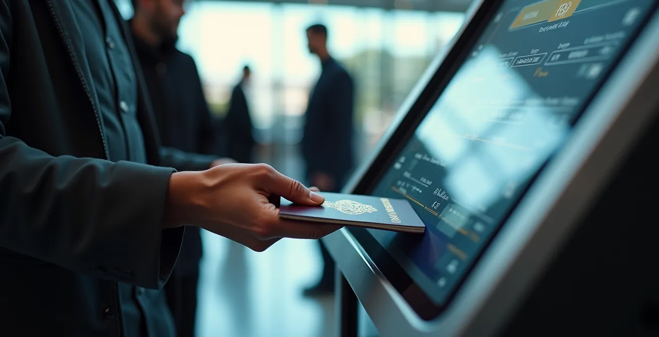 Modern automated passport control kiosks at JFK terminal