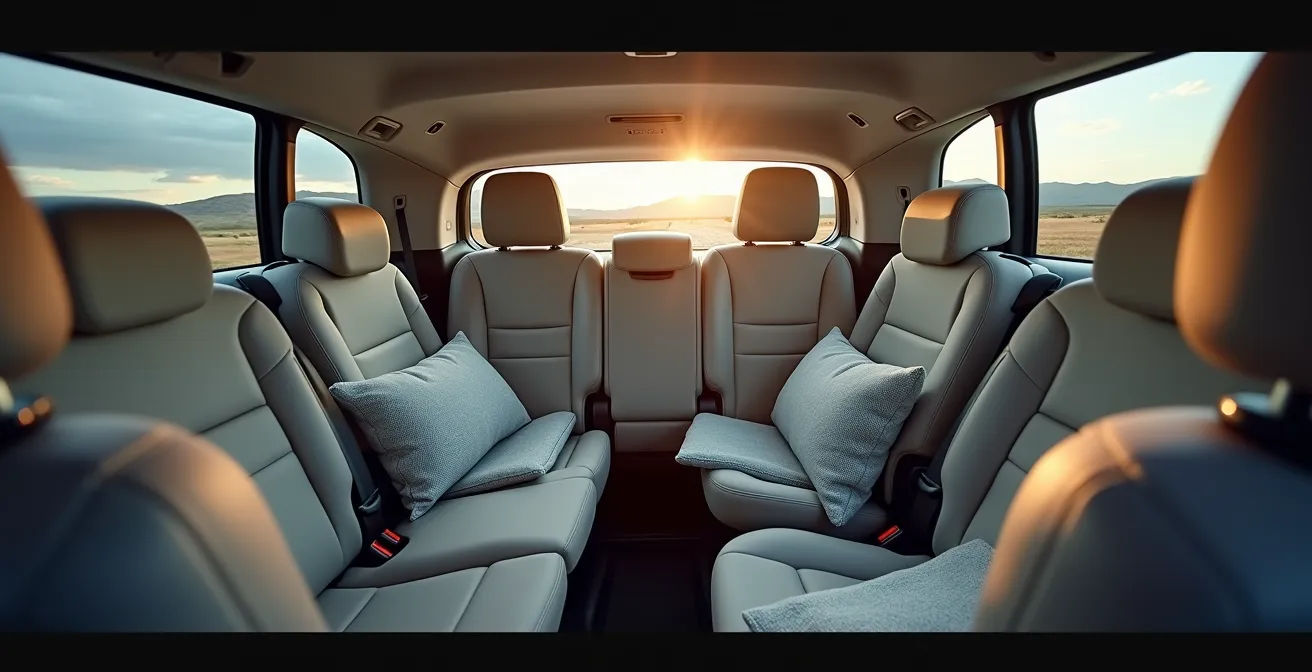 Interior view of a spacious SUV showing strategic seating arrangement for family comfort
