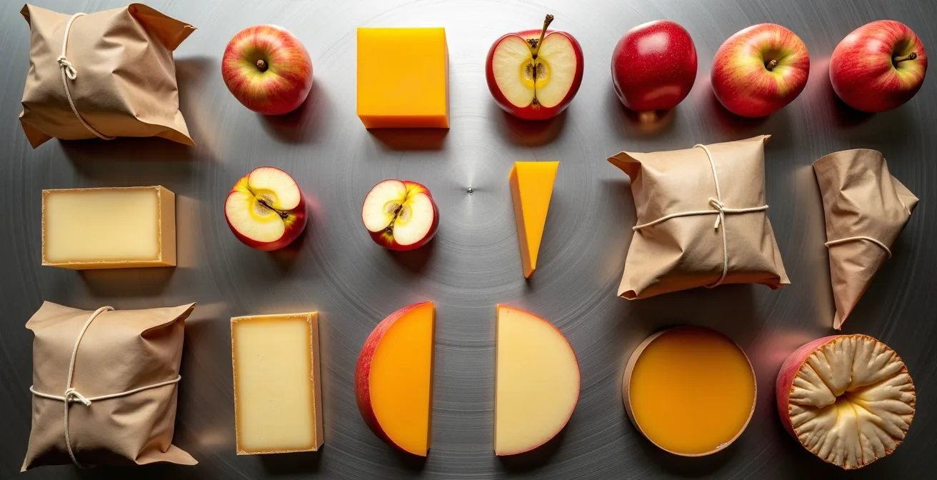Border inspection table with various food items arranged for customs check