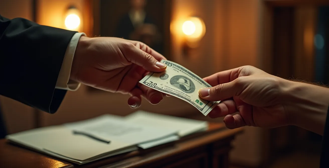 Close-up macro shot of hands exchanging money at theater box office window with dramatic lighting
